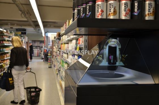 গুণমান বিজ্ঞাপনের জন্য 270 ডিগ্রি 22 ইঞ্চি 3D হলোগ্রাফিক প্রজেকশন পিরামিড ডিসপ্লে কারখানা